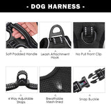 PHOEPET No Pull Dog Harnesses For Small Dogs Reflective Adjustable Front Clip Vest With Handle 2 Metal Rings 3 Buckles XS Black