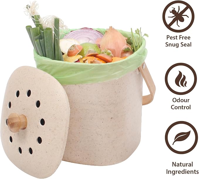 White Magic Eco Basics Compost Kitchen Waste Bin - 6L - Pebble