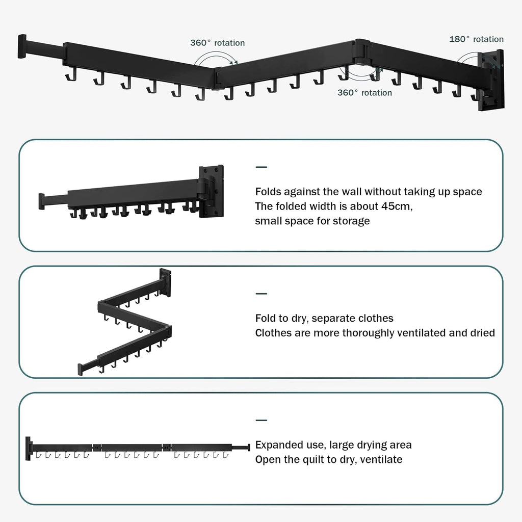 BOQORAD Wall Mounted Clothes Hanger Rack Dark Grey