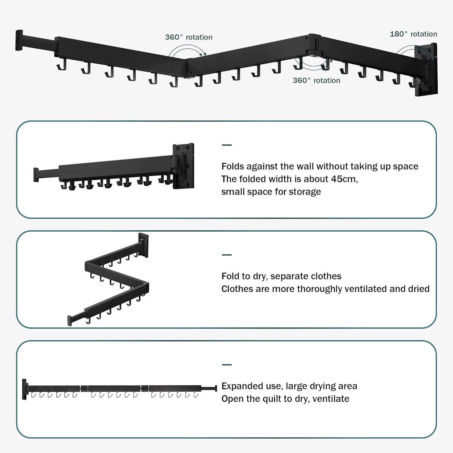 BOQORAD Wall Mounted Clothes Hanger Rack Dark Grey