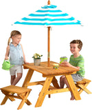 KidKraft Outdoor Wooden Table And Bench Set With Striped Umbrella