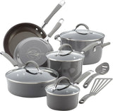 Rachael Ray Cucina Hard Porcelain Enamel Nonstick Cookware Set, Sea Salt Gray, Small, 12-Piece, 16802