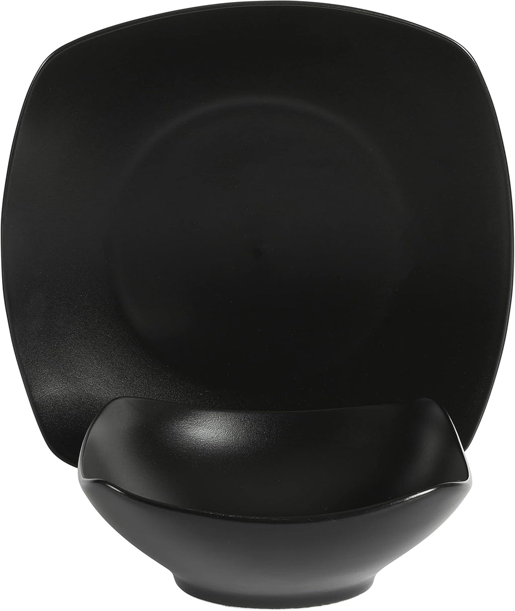 Gibson Home 136823.08R Zen Buffet Matte Porcelain Plates and Bowls Dinnerware 8pcs Set Blac Service For 4