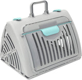 SportPet Designs Sport Pet Foldable Travel Cat Carrier with A Waterproof Bed - Front Door Plastic Collapsible Carrier, Gray (CM-10064-CS01)