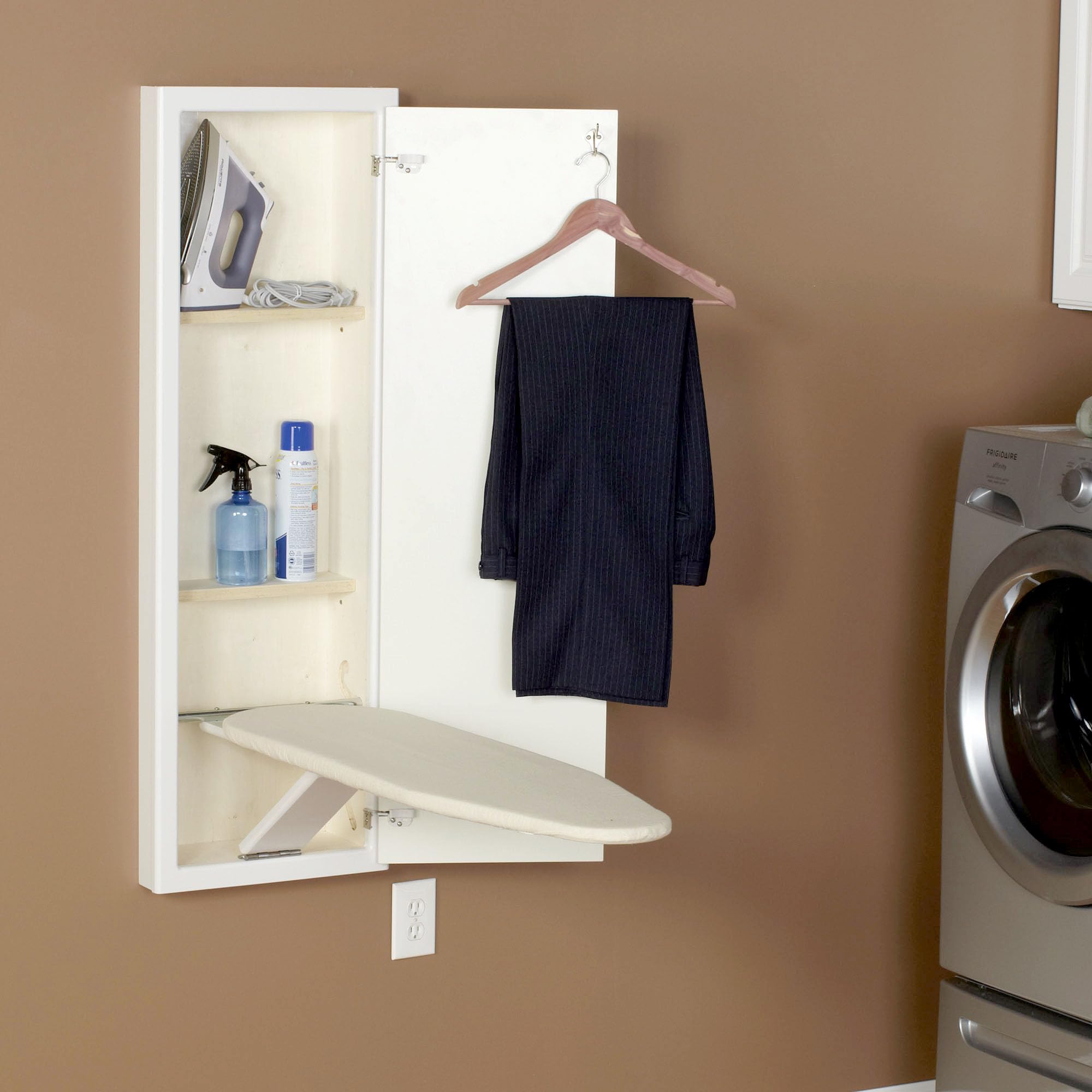Household Essentials In-Wall Recessed Ironing Cabinet With Storage Shelves, White Main image