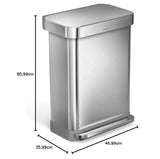 simplehuman 55 Liter 14.5 Gallon Stainless Steel Rectangular Kitchen Step Trash Can With Liner Pocket Brushed Stainless Steel