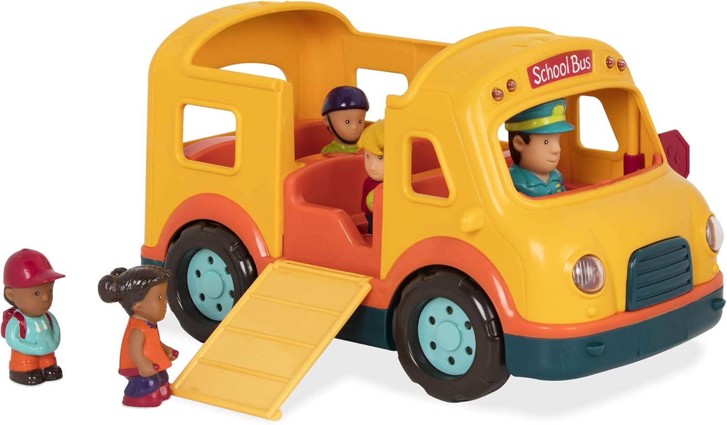 Battat – Light-Up Yellow School Bus – 5 Toy Figures – Realistic Sounds – Folding Stop Sign – 18 Months + – Light & Sound School Bus