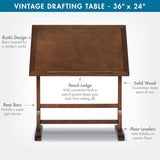 SD Studio Designs Vintage Rustic Oak Top Adjustable Drafting Craft Drawing Hobby Table Writing Studio Desk 36INWx24IND