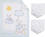 Disney Winnie The Pooh Hello Sunshine White & Aqua Piglet, Rainbow, Clouds, & Sun 3Piece Nursery Mini Crib Bedding Set - Comforter & Two Fitted Mini Crib Sheets, Aqua, White, Yellow, Orange