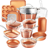 Gotham Steel Hammered Copper Collection – 20 Piece Premium Pots and Pans Set Nonstick Ceramic Cookware + Bakeware Set for Kitchen, Induction/Dishwasher/Oven Safe, Healthy and Non Toxic