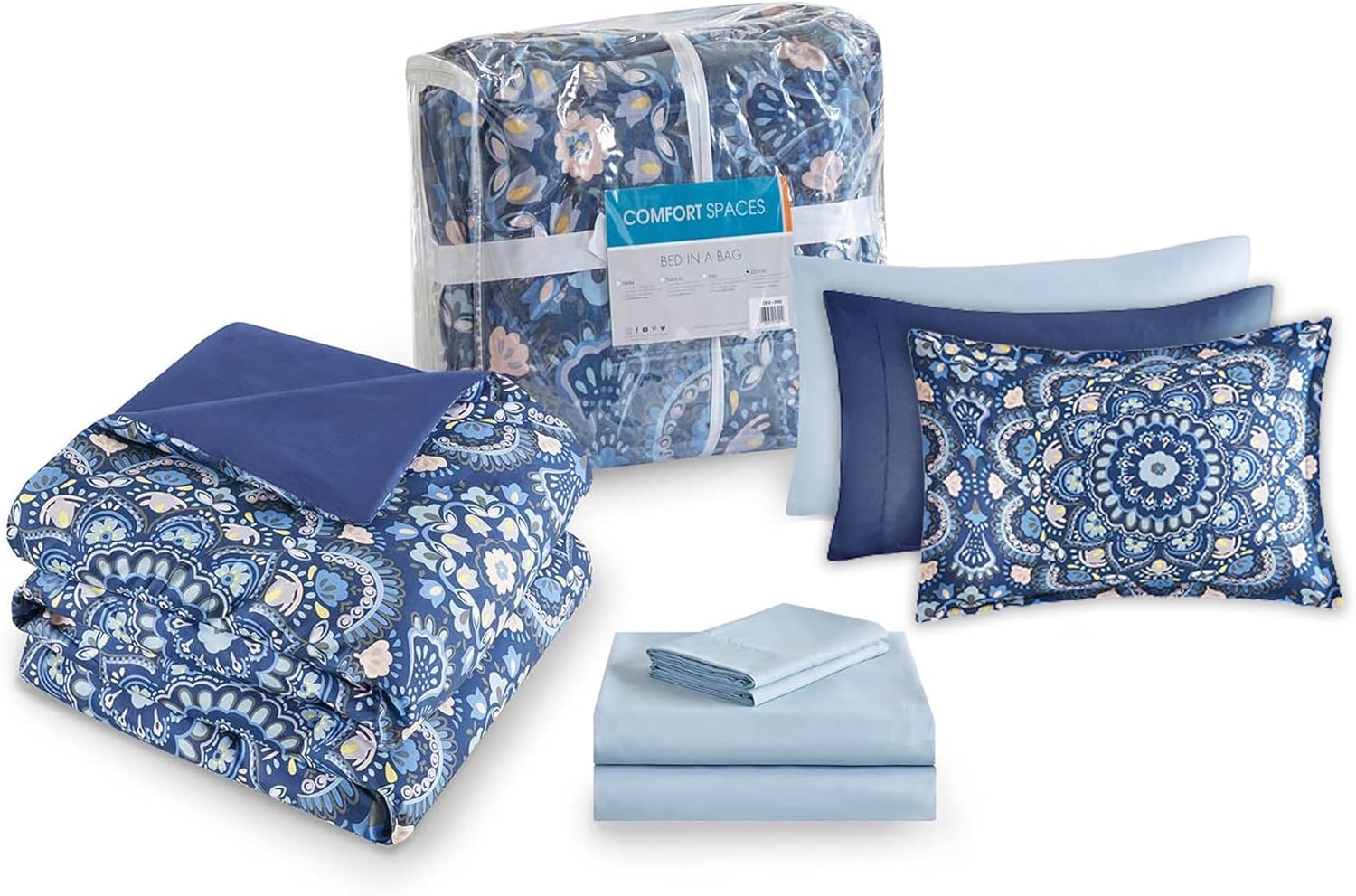 Comfort Spaces Bed In A Bag Comforter Set Twin Cara Blue 6 Piece