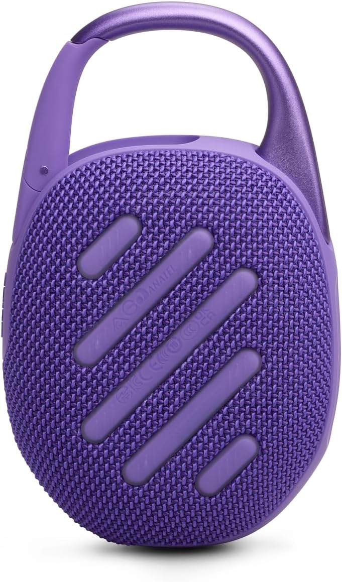 JBL Clip 5 - Ultra-Portable, Waterproof & Dustproof Bluetooth Speaker, Big Pro Sound with Punchy bass, Integrated Carabiner, Up to 12 Hours of Play, Made in Part with Recycled Materials Purple