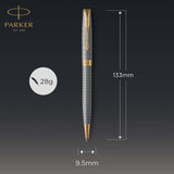 PARKER 1931492 Sonnet Ballpoint Pen,Medium Point Black Ink, Prestige Chiselled Silver with Gold Trim