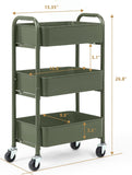 SunnyPoint 3 Tier Delicate Compact Rolling Metal Storage Organizer Army Compact 15.5in X 26.8in X 10.27in