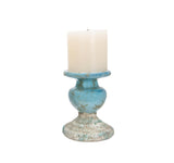 Creative Co-Op Large Distressed Blue Terracotta Pillar Candle Holder