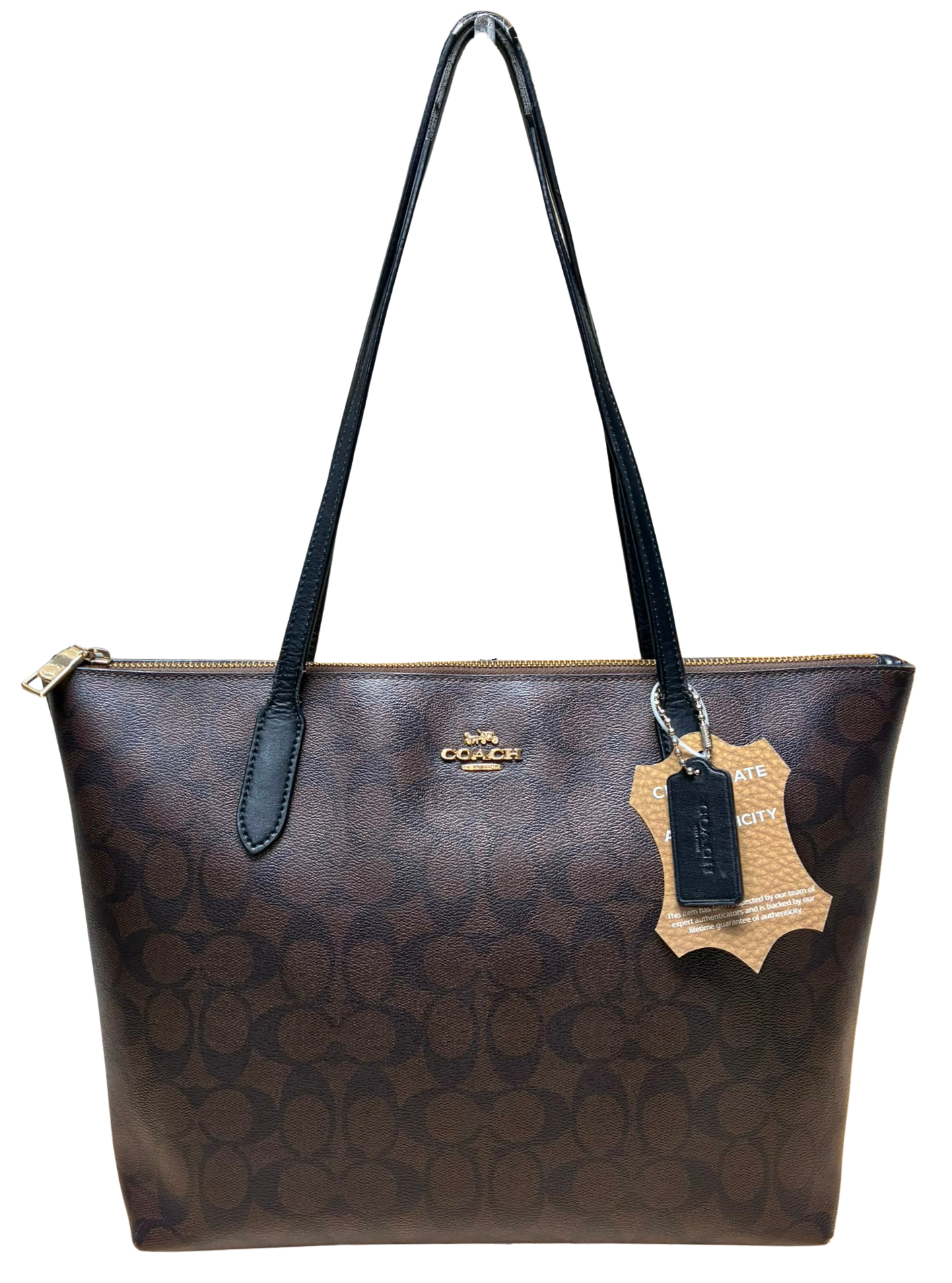 Coach 4455 Signature Zip Tote Dark Brown Canvas Main image
