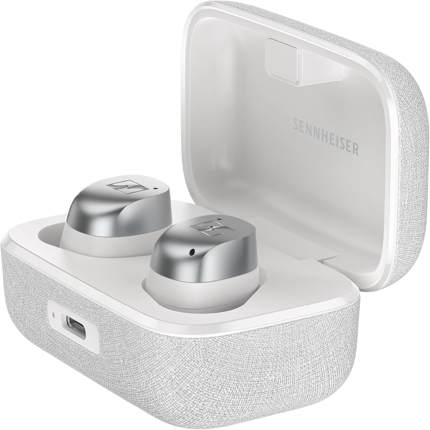 Sennheiser Momentum True Wireless 4 ear buds White Silver Noise Cancellation Microphone Included Lossless Audio Transparency Mode Long Battery Life Main image