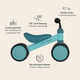 Retrospec Cricket Baby Walker Balance Bike With 4 Wheels For Ages 12to24 Months Blue