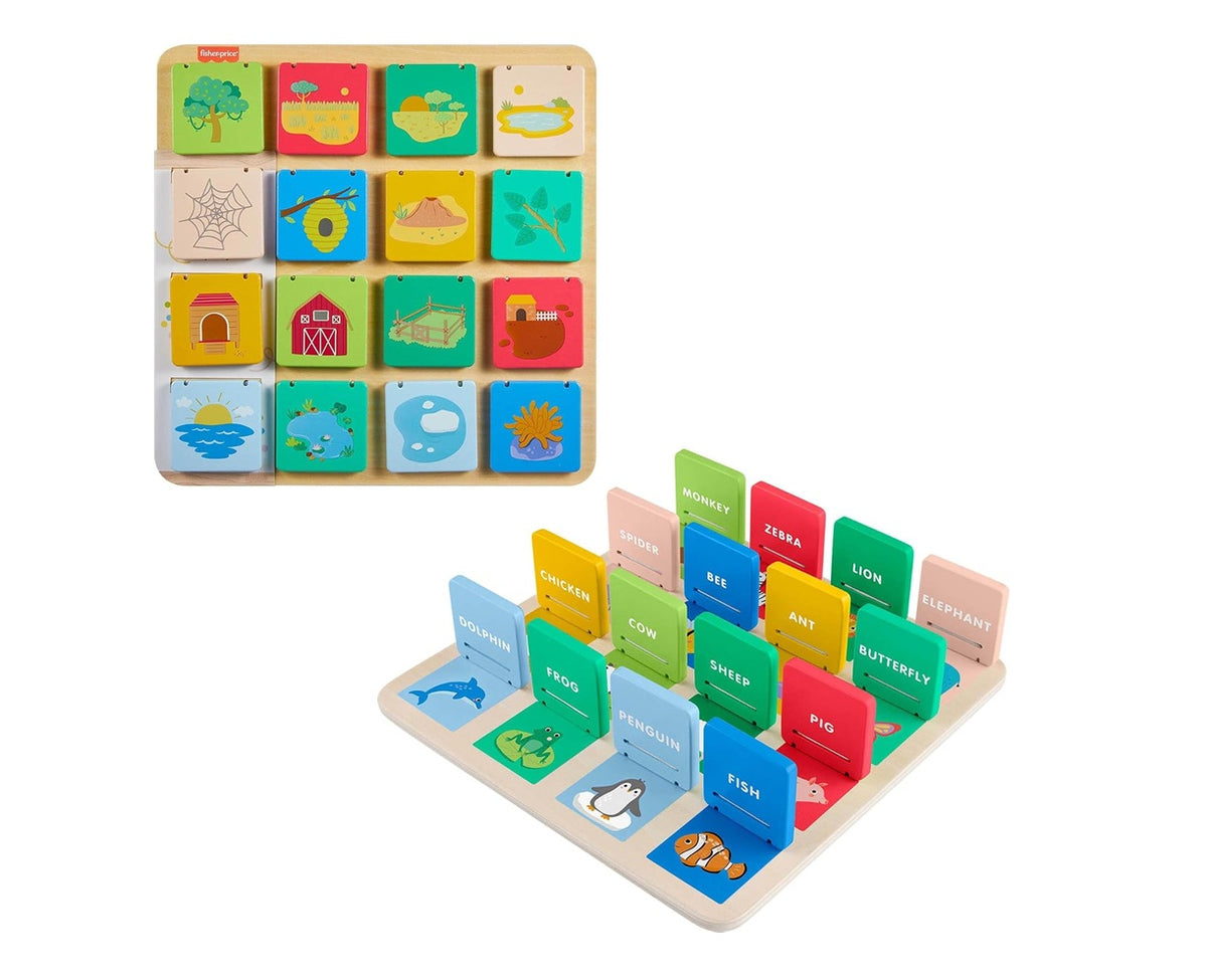 Fisher-Price Wood Lift & Reveal Board Learning Toy | Wooden Busy Activity, Introduces Animals, Early Literacy, Fine Motor Skills, Preschool Kids Ages 3+.