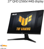 ASUS TUF Gaming 27” 1440P HDR Monitor (VG27AQ3A) – QHD (2560 x 1440), 180Hz, 1ms, Fast IPS, 130% sRGB, Extreme Low Motion Blur Sync, Speakers, Freesync Premium, G-SYNC Compatible, HDMI, DisplayPort