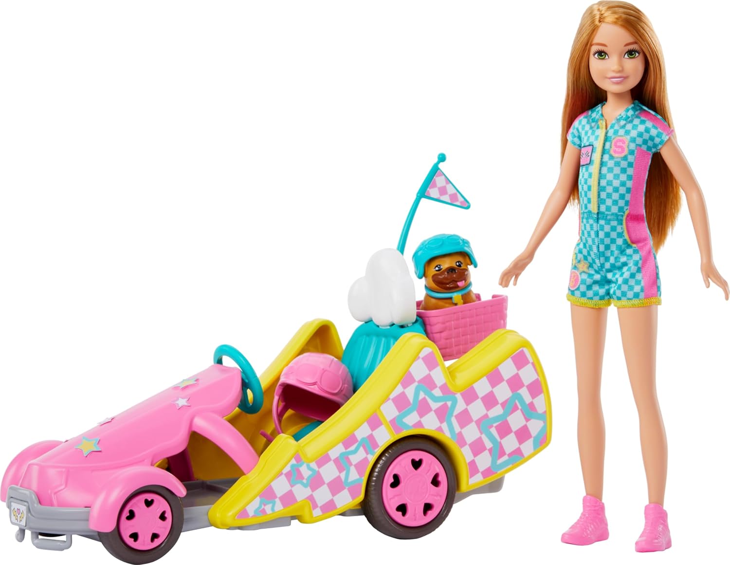Barbie Stacie Doll with Go-Kart Car with Rolling Wheels, Dog, Accessories, & Sticker Sheet, 9-Piece Toy Set Main image