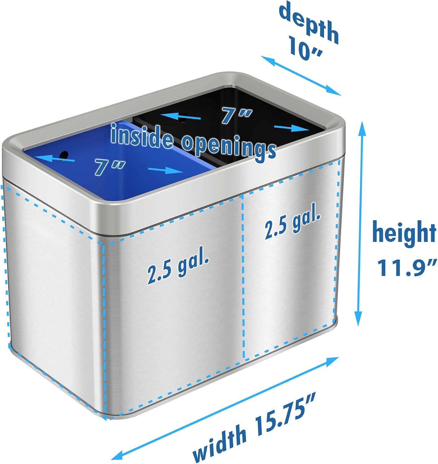 iTouchless 5.3 Gallon Open Top Trash Can And Recycle Bin Dual Compartment Combo