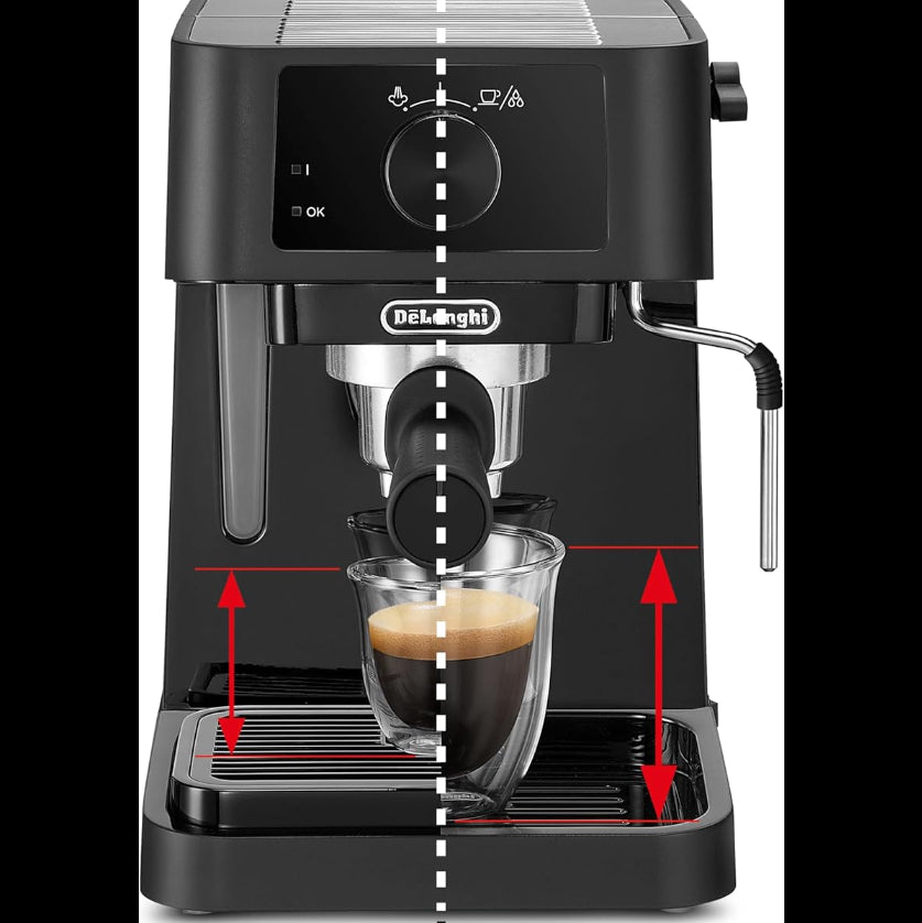 DeLonghi Stilosa Manual Pump Espresso Coffee Machine EC230BK 15 Bar Pump Pressure Traditional Milk Frother Stainless Steel Boiler Black