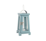 Stonebriar Coastal Worn Blue Wooden Tea Light Candle Lantern with Handle