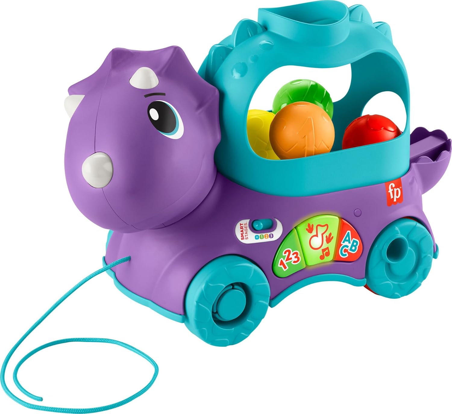 Fisher-Price Infant and Toddler Learning Toy, Dinosaur Ball Popper Pull Toy with Smart Stages Educational Content, Poppin’ Triceratops