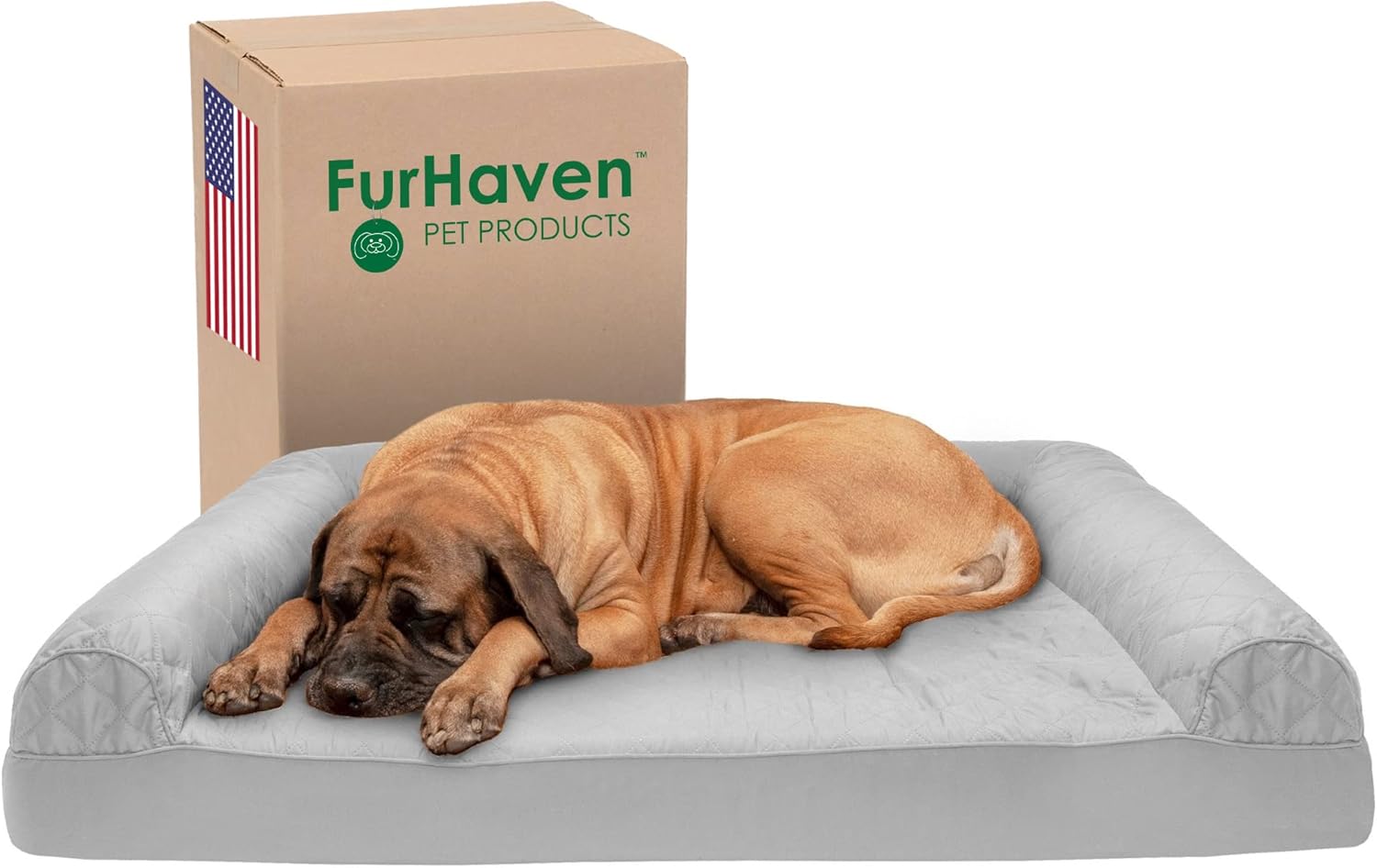 Furhaven Cooling Gel Dog Bed For Large Dogs Quilted Sofa SilverGray Jumbo Plus XXL Main image