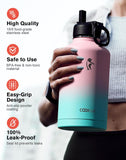 Coolflask Water Bottle Insulated 64 oz with Straw & 3 Lids, Half Gallon, Bubblegum Princess