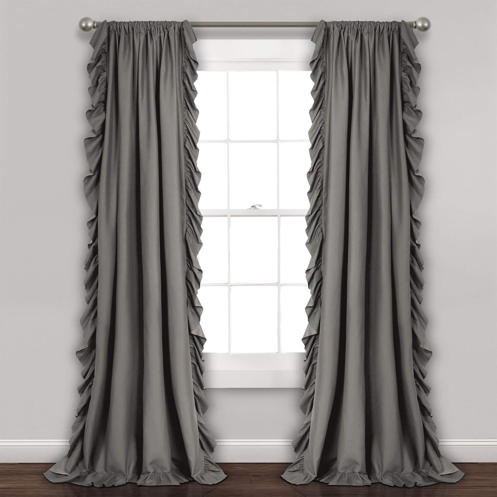 Lush Decor Reyna Ruffle Window Curtain Panel Set Pair 54in W X 84in L Gray Flowy Curtain Set