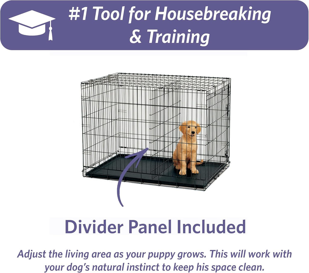 MidWest iCrate 36in Folding Metal Dog Crate With Divider Panel For Intermediate Dog Breed