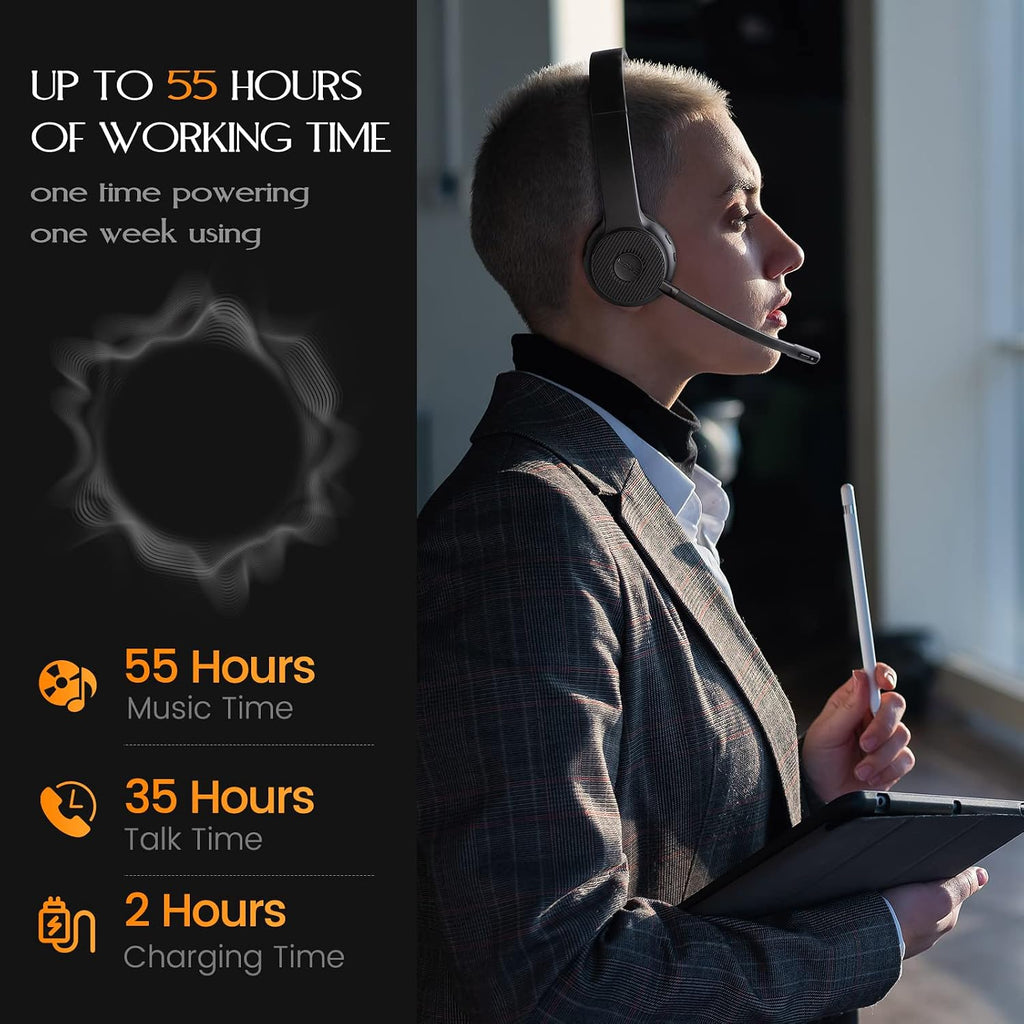 EKSA Wireless Headset, Bluetooth 5.2 Headset with Noise Cancelling Microphone & USB Dongle, 55H Playtime On Ear Headphone for Home Office, Remote Work, Call Center, Suitable for Phone PC Laptop Tablet
