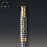 PARKER 1931492 Sonnet Ballpoint Pen,Medium Point Black Ink, Prestige Chiselled Silver with Gold Trim