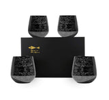 Sky Fish Stemless Stainless Steel Etching Wine Glasses,18 oz Black Plated,Set Of 4
