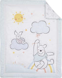 Disney Winnie The Pooh Hello Sunshine White & Aqua Piglet, Rainbow, Clouds, & Sun 3Piece Nursery Mini Crib Bedding Set - Comforter & Two Fitted Mini Crib Sheets, Aqua, White, Yellow, Orange