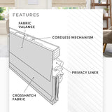 CHICOLOGY RMBF2764 Cordless Roman Shades CrossHatched Modern Fabric Cascade Window Blind Treatment 27inW X 64inH Belgian Flax