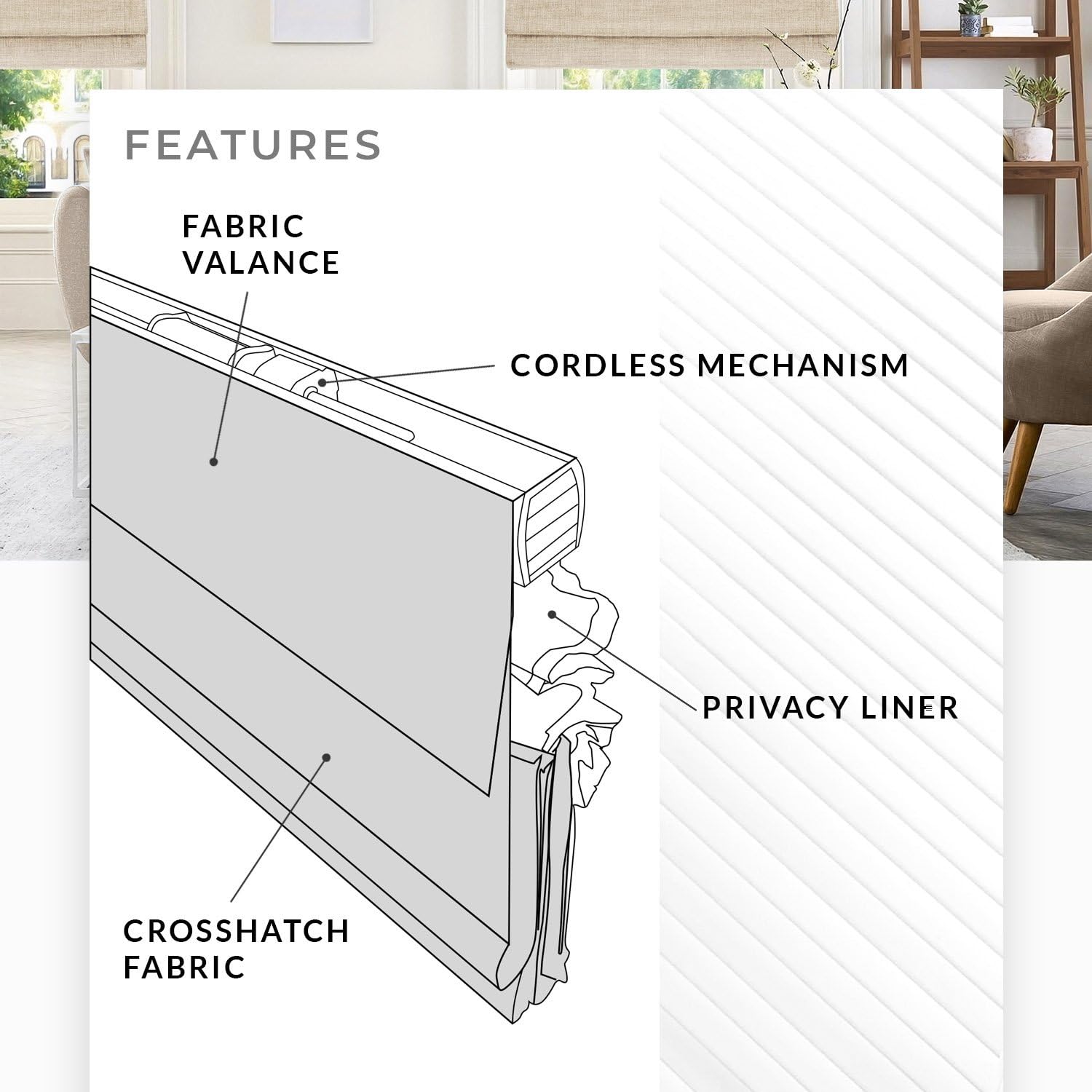 CHICOLOGY RMBF2764 Cordless Roman Shades CrossHatched Modern Fabric Cascade Window Blind Treatment 27inW X 64inH Belgian Flax