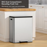 EKO EcoCasa II 36L+24L Dual Trash Can with Recycle Bin, Stainless Steel Garbage Can with Lid, Deodorizer Compartment, Odor-Proof and Fingerprint Resistant