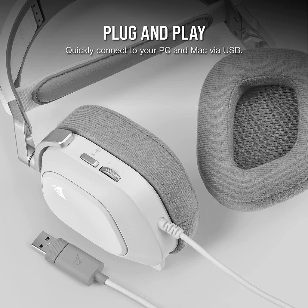 Corsair HS80 RGB USB Premium Gaming Headset with 7.1 Surround Sound, White, Large