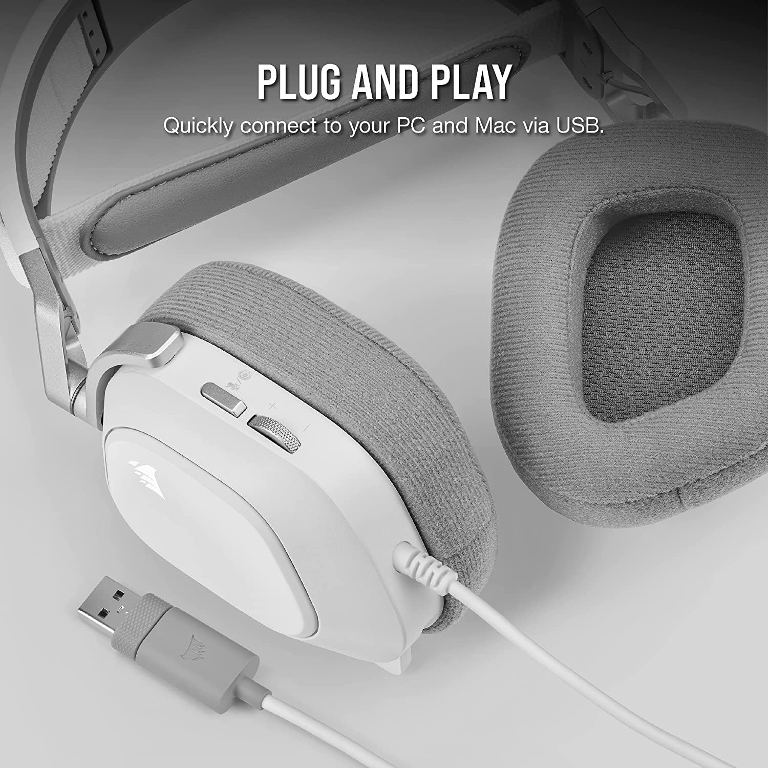 Corsair HS80 RGB USB Premium Gaming Headset with 7.1 Surround Sound, White, Large