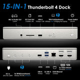 Thunderbolt 4 Quad Display Dock (15-in-1), WAVLINK 40Gbps Docking Station with 98W Laptop Charging for MacBook Pro/Air
