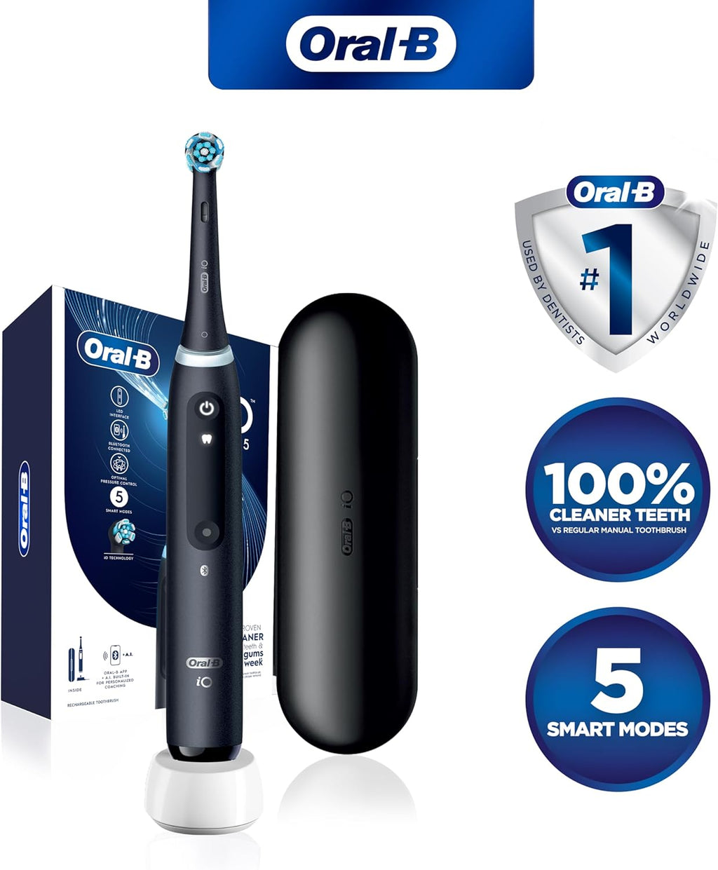 OralB iO Series 5 Black Ultimate Clean Electric Toothbrush With Travel Case