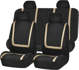 FH Group Car Seat Covers Full Set Beige Cloth - Universal Fit Automotive Seat Covers, Low Back Front Seat Covers, Solid Back Seat Cover, Washable Car Seat Cover for SUV, Sedan and Van