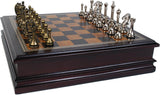 Classic Game Collection Metal Chess Set with Deluxe Wood Board and Storage - 2.5" King, Gold/Silver/Brown (985)