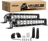 Nilight 11" 2PCS 11Inch 50W Super Slim Flood Bar Driving Fog Single Row Off Road led Lights-2 Style Mounting Brackets,