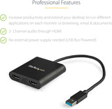 StarTech.com USB 3.0 To Dual HDMI Adapter Supports Windows Only Black USB32HD2