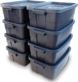 Rubbermaid RMRT100013 Roughneck Storage Tote 10 Gal Dark Indigo Metallic Pack Of 8