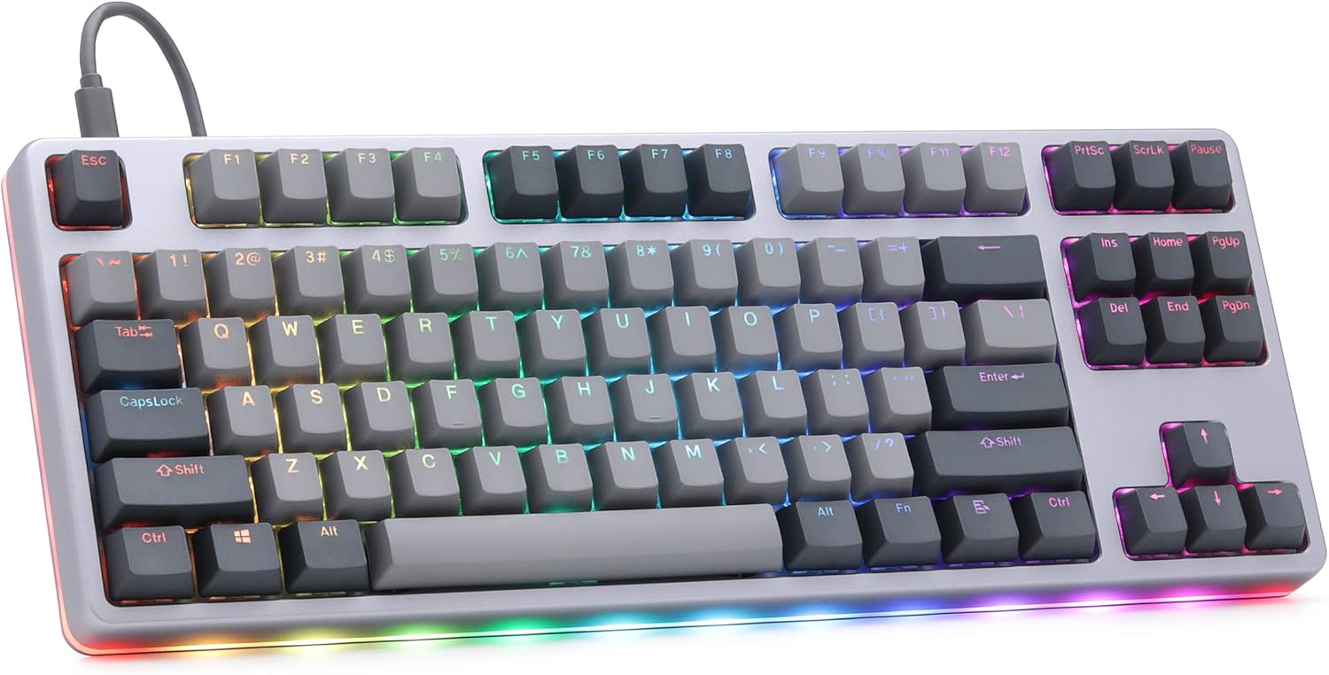 DROP CTRL High-Profile Mechanical Keyboard — Tenkeyless TKL (87 Key) Gaming Keyboard, Hot-Swap Switches, Programmable, Backlit RGB LED, USB-C, Doubleshot PBT, Aluminum (Gray, Halo Clear) Main image